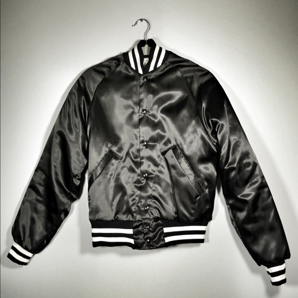 Vintage 90s Black Bomber Jacket Button up - Picture 2 of 4